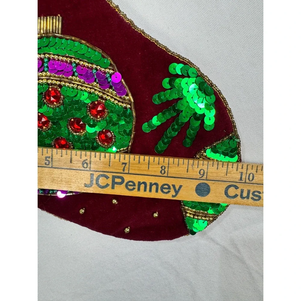 Prima Creations Velvet‎ Christmas Stocking Set Beaded Sequin Ornament Black Red